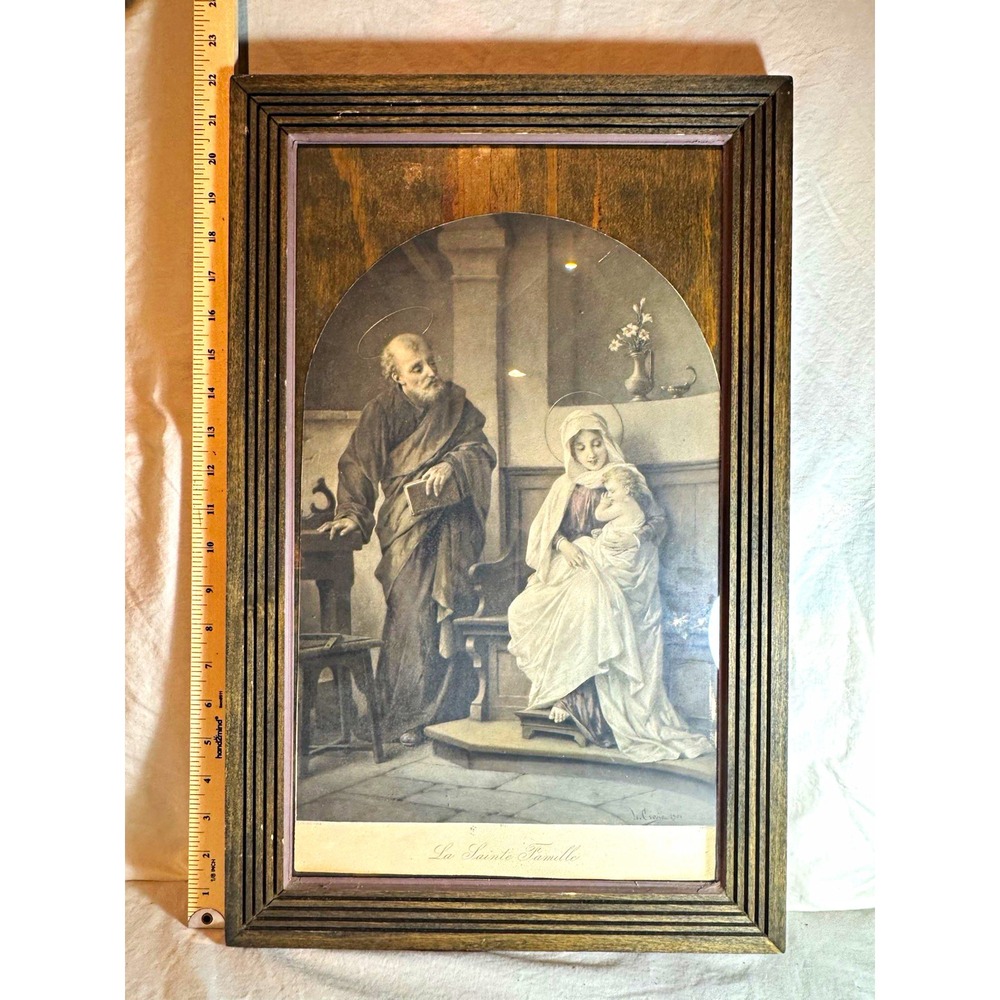 L. Crosio La Sainte Famille Framed Religious Print Portrait 22x14 1901